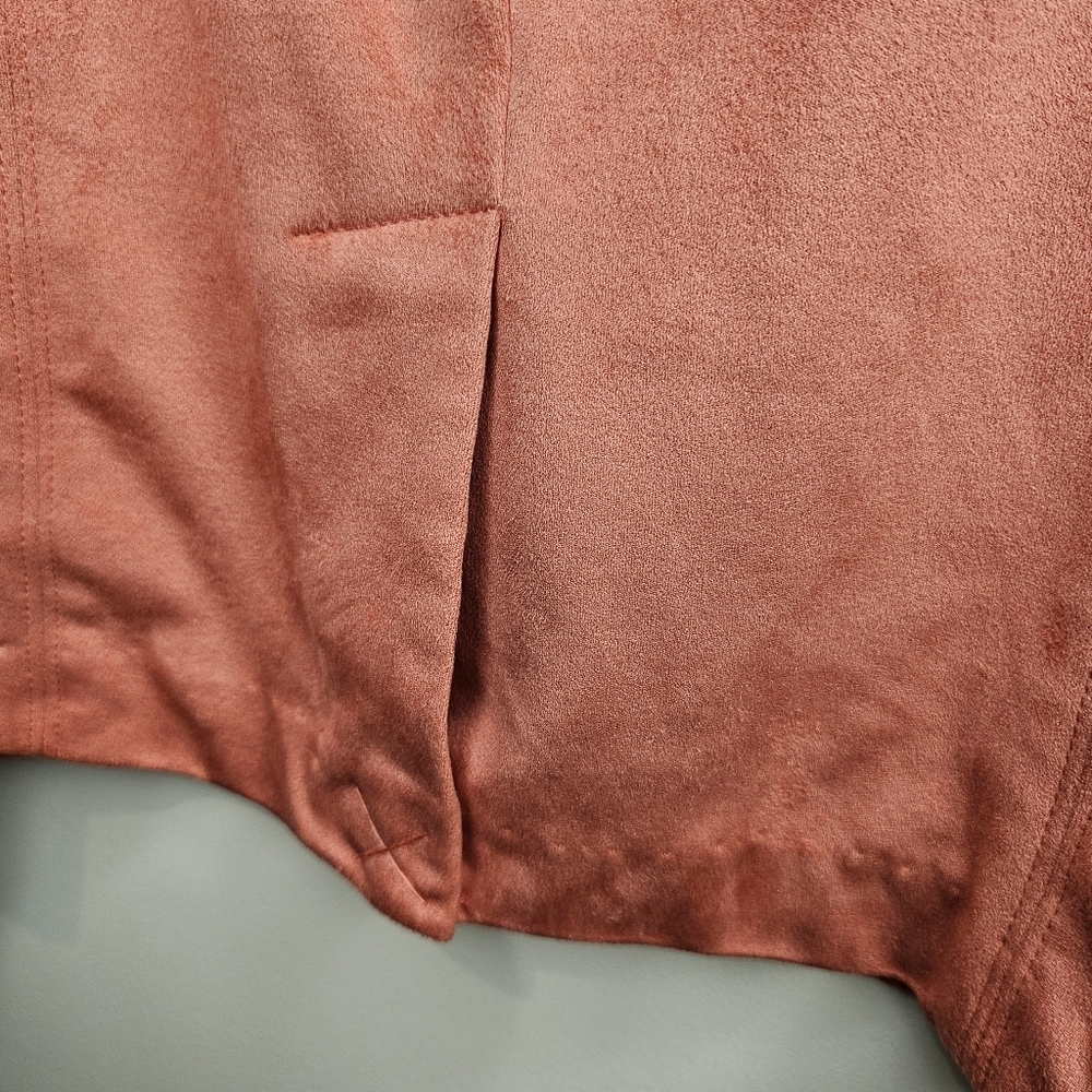 Nanette Lepore Coral Size 10 Faux Suede Sheath Mini Dress Short Sleeve Zip Back - Picture 7 of 9